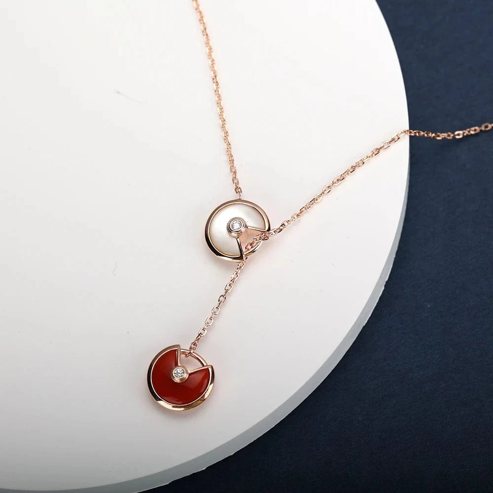 amulet / Rose Gold Our factory directly sells double Amulet Necklace S925 silver white Fritillaria red agate women's 2023 high-grade jewelry
