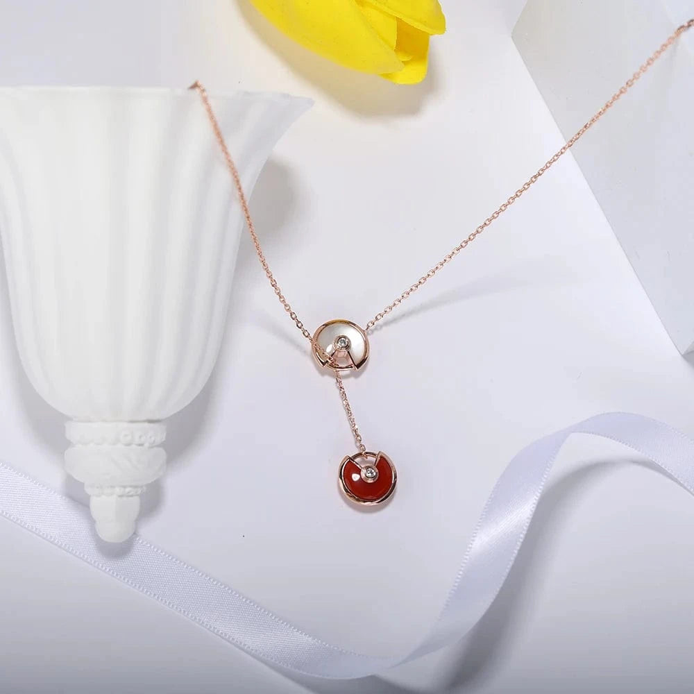 amulet / Rose Gold Our factory directly sells double Amulet Necklace S925 silver white Fritillaria red agate women's 2023 high-grade jewelry