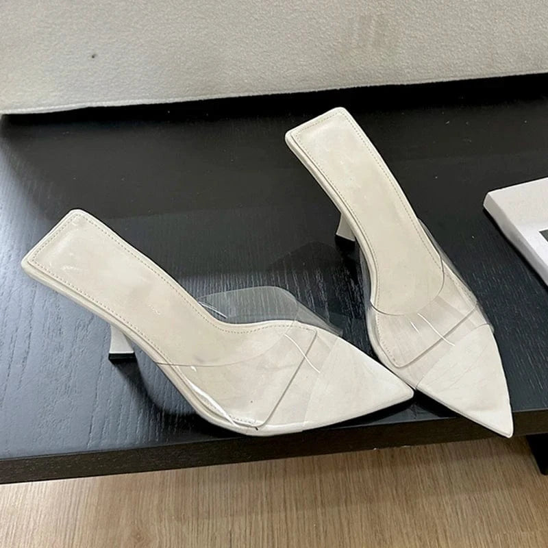 Aneikeh Black Leisure Solid PVC Peep Toe Shallow Thin Heels Slip-On Concise Sandals Shoes For Women Shoes Spring/Autumn Fashion