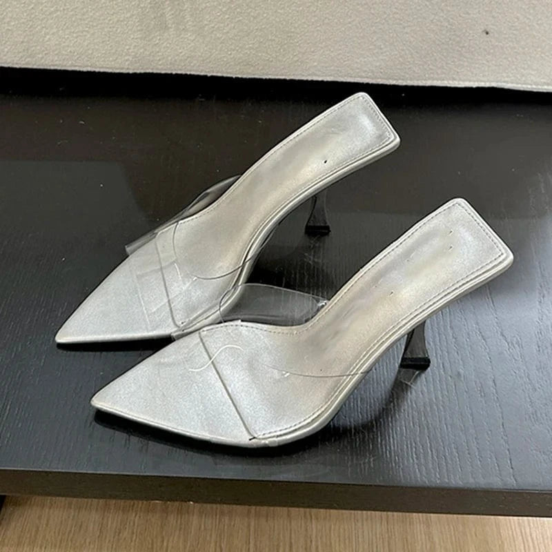 Aneikeh Black Leisure Solid PVC Peep Toe Shallow Thin Heels Slip-On Concise Sandals Shoes For Women Shoes Spring/Autumn Fashion