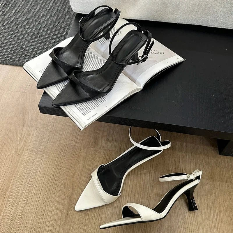 Aneikeh Buckle Strap Sandalias Mujer T-Tied Concise Ethnic Lace PU Shallow High Heels Women Sandals Shoes Party Heels Summer NEW