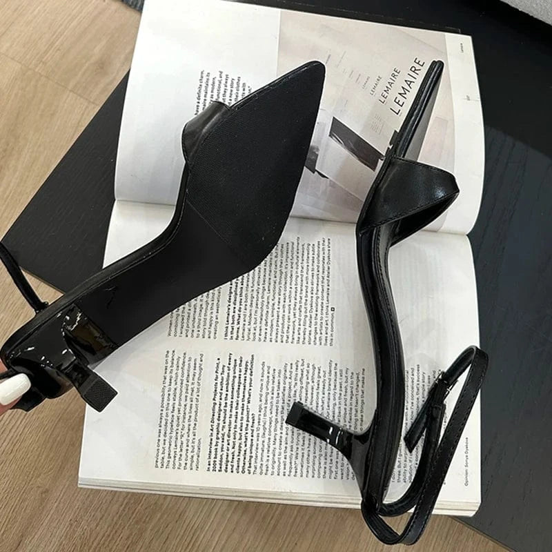 Aneikeh Buckle Strap Sandalias Mujer T-Tied Concise Ethnic Lace PU Shallow High Heels Women Sandals Shoes Party Heels Summer NEW