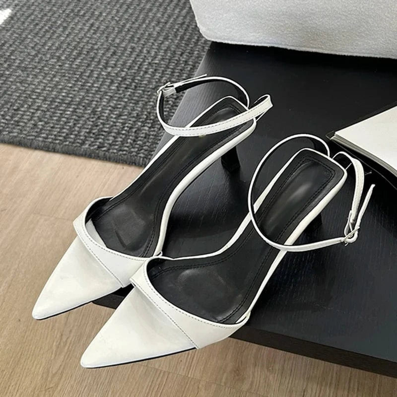 Aneikeh Buckle Strap Sandalias Mujer T-Tied Concise Ethnic Lace PU Shallow High Heels Women Sandals Shoes Party Heels Summer NEW