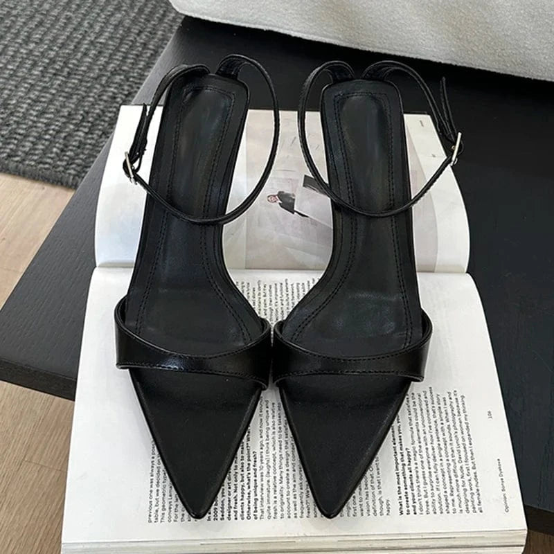 Aneikeh Buckle Strap Sandalias Mujer T-Tied Concise Ethnic Lace PU Shallow High Heels Women Sandals Shoes Party Heels Summer NEW