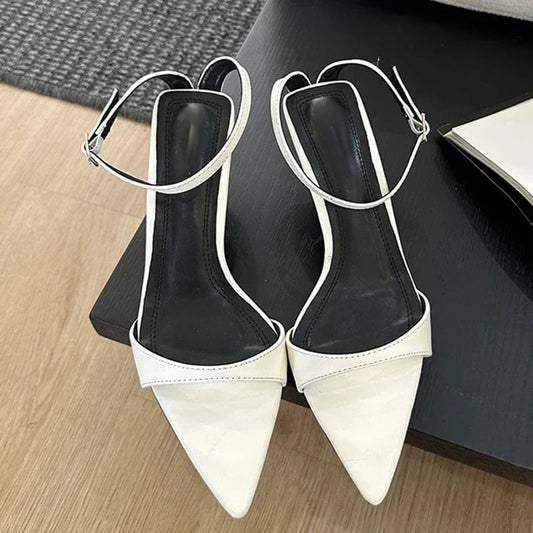 Aneikeh Buckle Strap Sandalias Mujer T-Tied Concise Ethnic Lace PU Shallow High Heels Women Sandals Shoes Party Heels Summer NEW