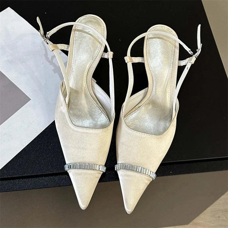 Aneikeh Fashion Black Bling Sewing Office & Career Women Shallow Pointed Toe Retro Slip-On Sandals Pumps NEW Summer Lady Shoes