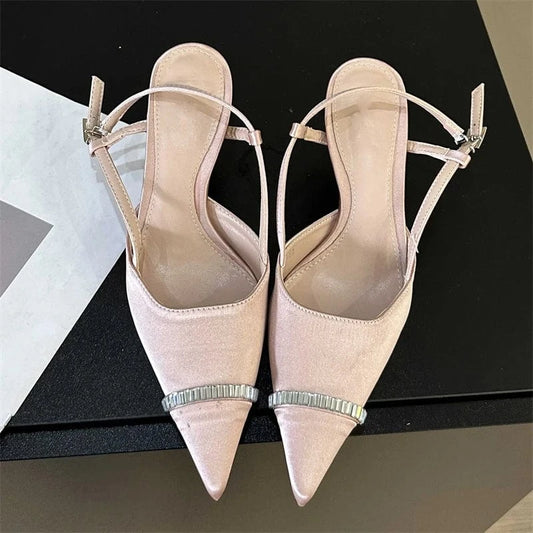 Aneikeh Fashion Black Bling Sewing Office & Career Women Shallow Pointed Toe Retro Slip-On Sandals Pumps NEW Summer Lady Shoes