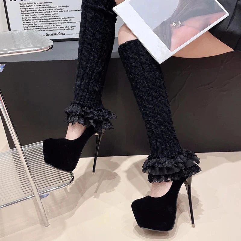 Aneikeh Flock Striptease Steel Pipe Boots Party Wedding 2024 Fashion Sexy Platform Super High Heels Knee High Modern Boots Women