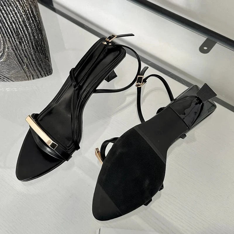 Aneikeh Solid Buckle Sewing PU Pointed Open Toe High Heels Party Zapatos Mujer Narrow Band Buckle Strap Sandals NEW Women Shoes