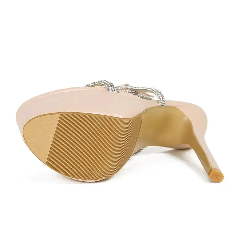 Aneikehr Black Classics Flock Classics Round Toe Peep Toe Women High Heel Shoes Rome Platform Crystal Bling Fashion Sandals 2024