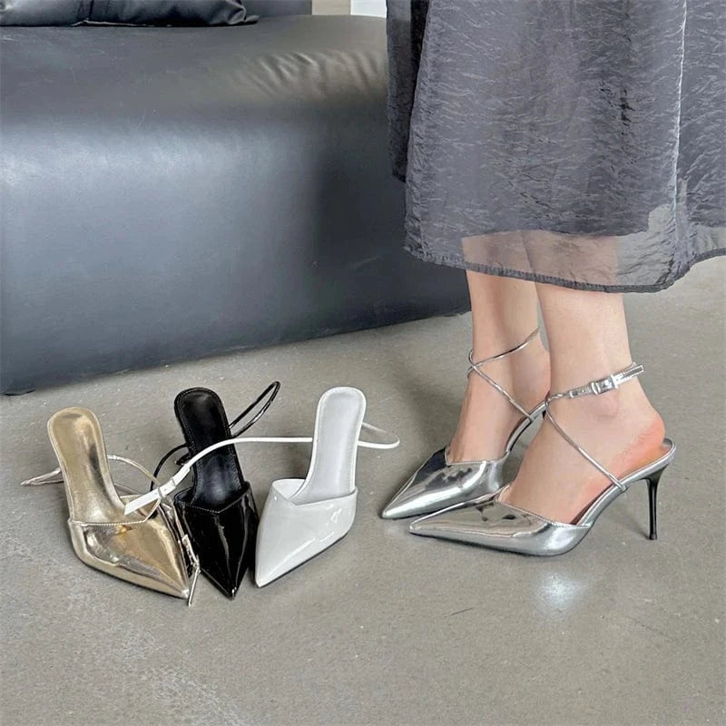 Aneikehr Concise Office & Career Solid Cross-Tied Women Dress Women High Heel Shoes NEW 2024 Rome Fashion Thin Heels Sandals
