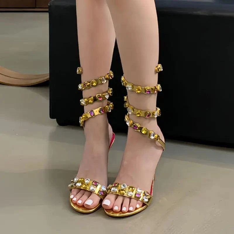 Ankle Chain Summer Open Toe Sexy Club Trendy Wrap Around 2024 Gold Heels
