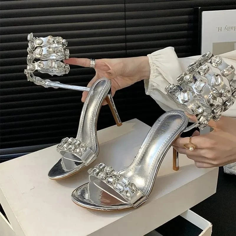 Ankle Chain Summer Open Toe Sexy Club Trendy Wrap Around 2024 Gold Heels