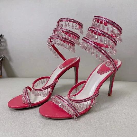 Ankle Wrap New Trend Tacones De Mujer Ankle Strap Custom Shoes Women Stretch Wire Heels