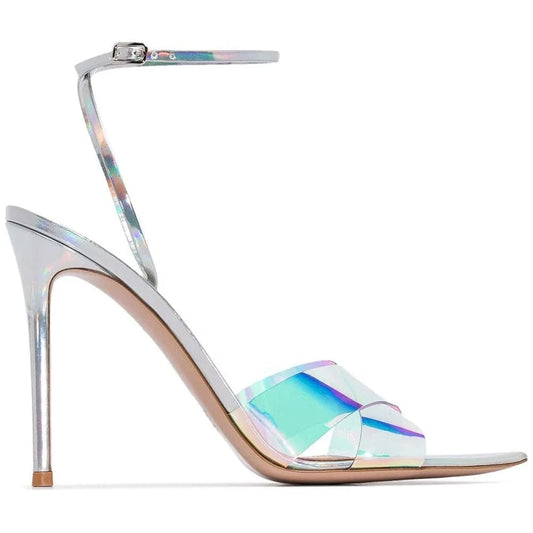 Anmairon custom made Transparent iridescence PVC strap pointed toe heel sandals shoes