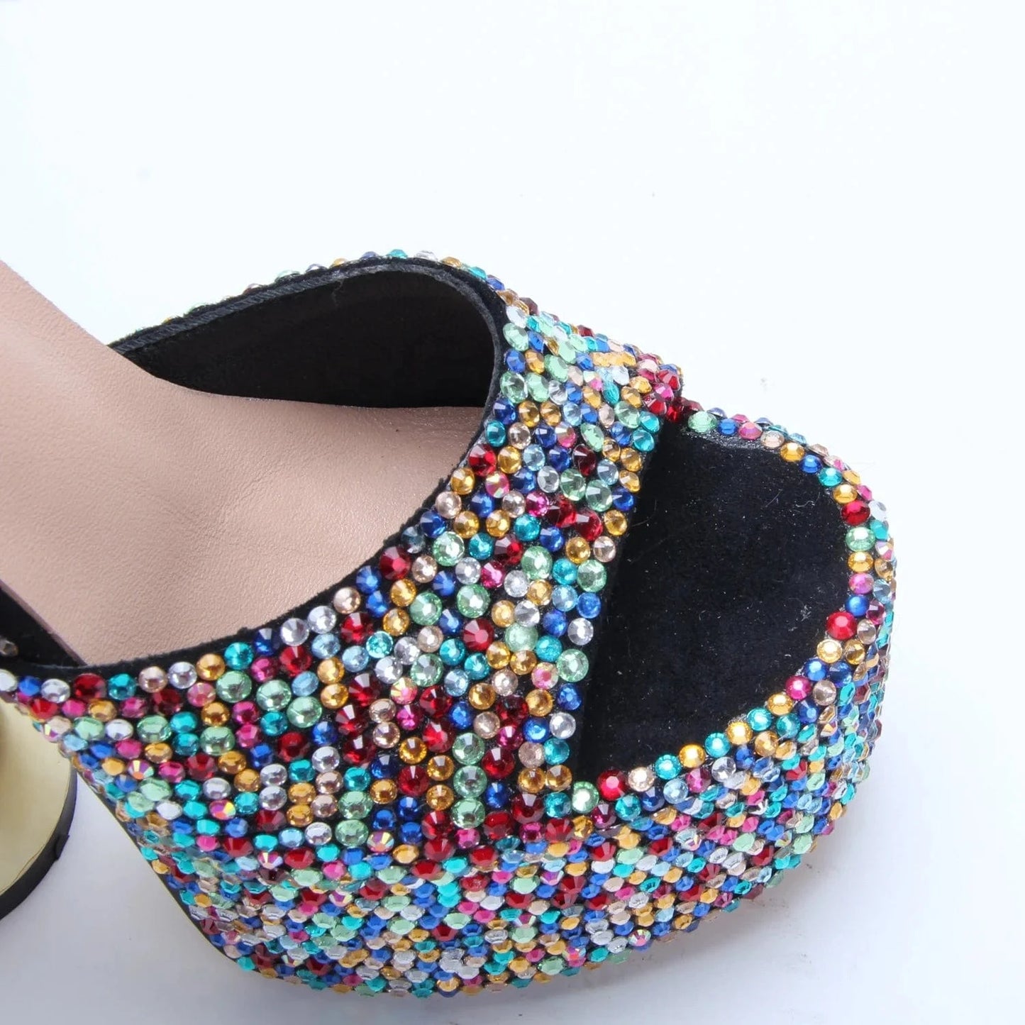 Anmairon Super Fashion Designer Heels Bowling Heel Shiny Diamonds Buckle Strap Peep Toe Women Platform Sandals
