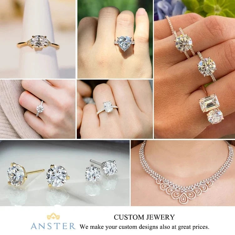 ANSTER Fine Jewelry 0.5 carat 1 carat 2 carats igi Lab Diamond Halo Rings With White Gold