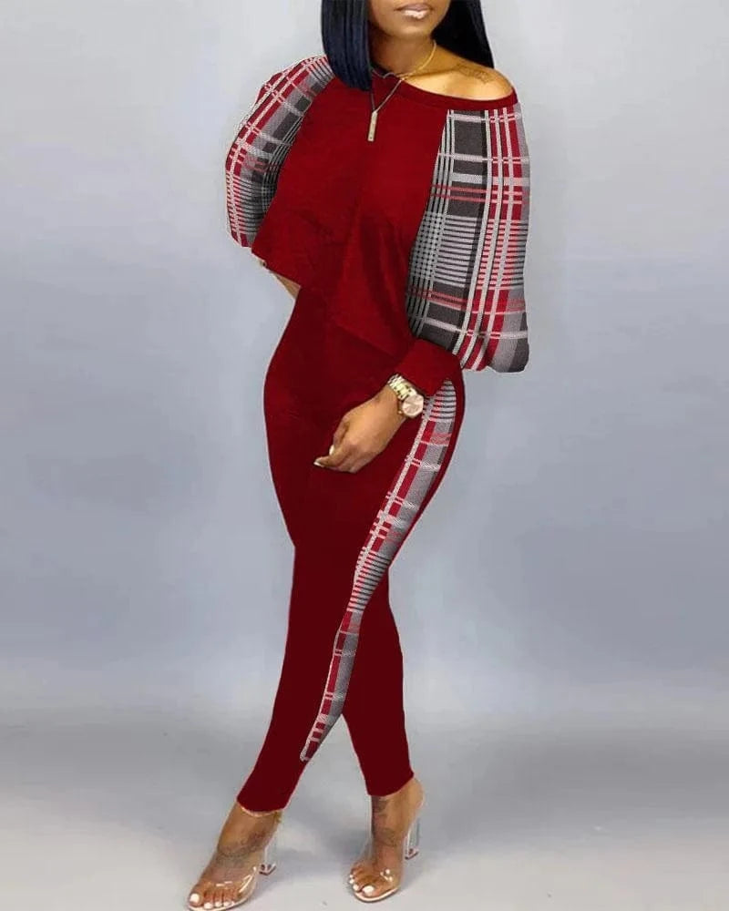 ANSZKTN Women Spring Fall  Individuality Print  Long Sleeve Pullover Long Pants Autumn Womens Two Piece Casual Sets