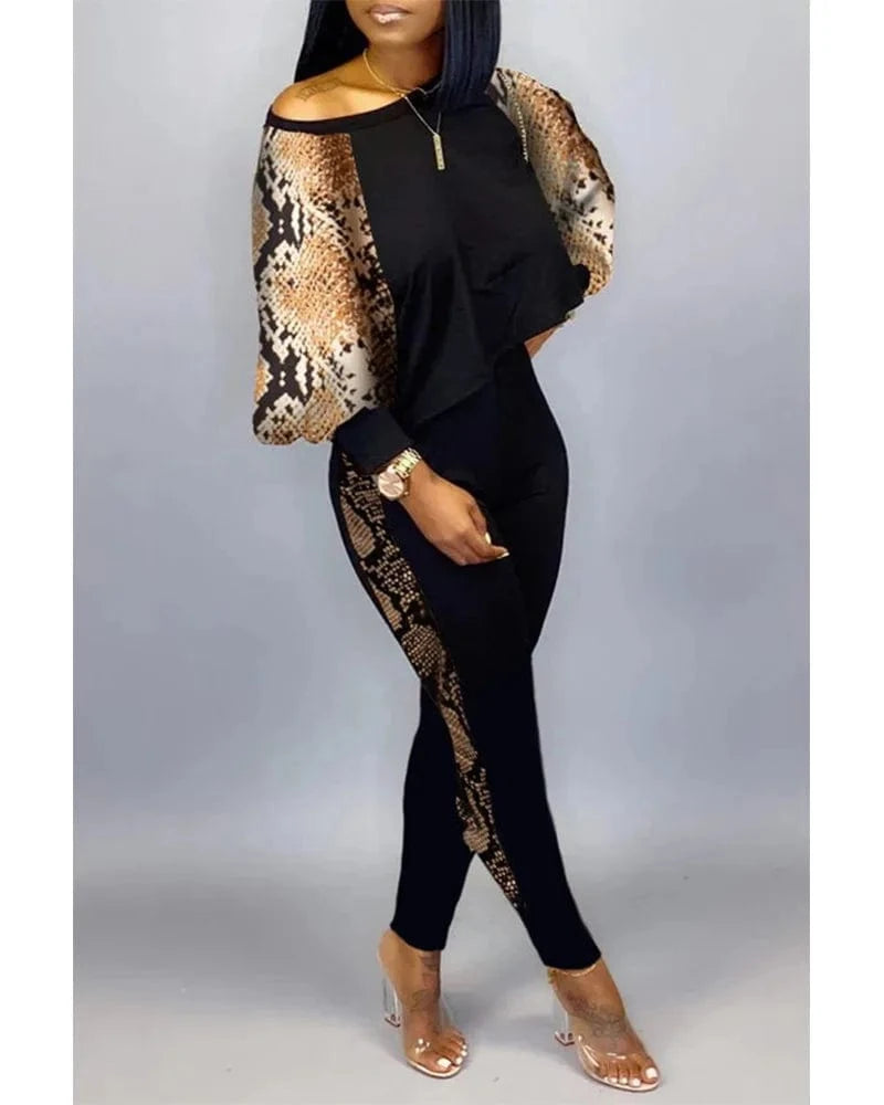 ANSZKTN Women Spring Fall  Individuality Print  Long Sleeve Pullover Long Pants Autumn Womens Two Piece Casual Sets