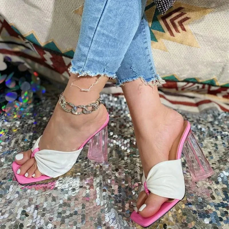 Anti-Slip Celebre Sandale De Marque Square Toe Thong 2024 Heels for Ladies and Women