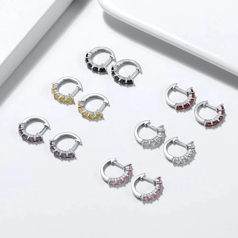 APE120 Rinntin Fashion Jewelry Pink Heart-shaped Hoop Earrings Color Cubic Zircon 925 Sterling Silver Earnings Jewelry For Women