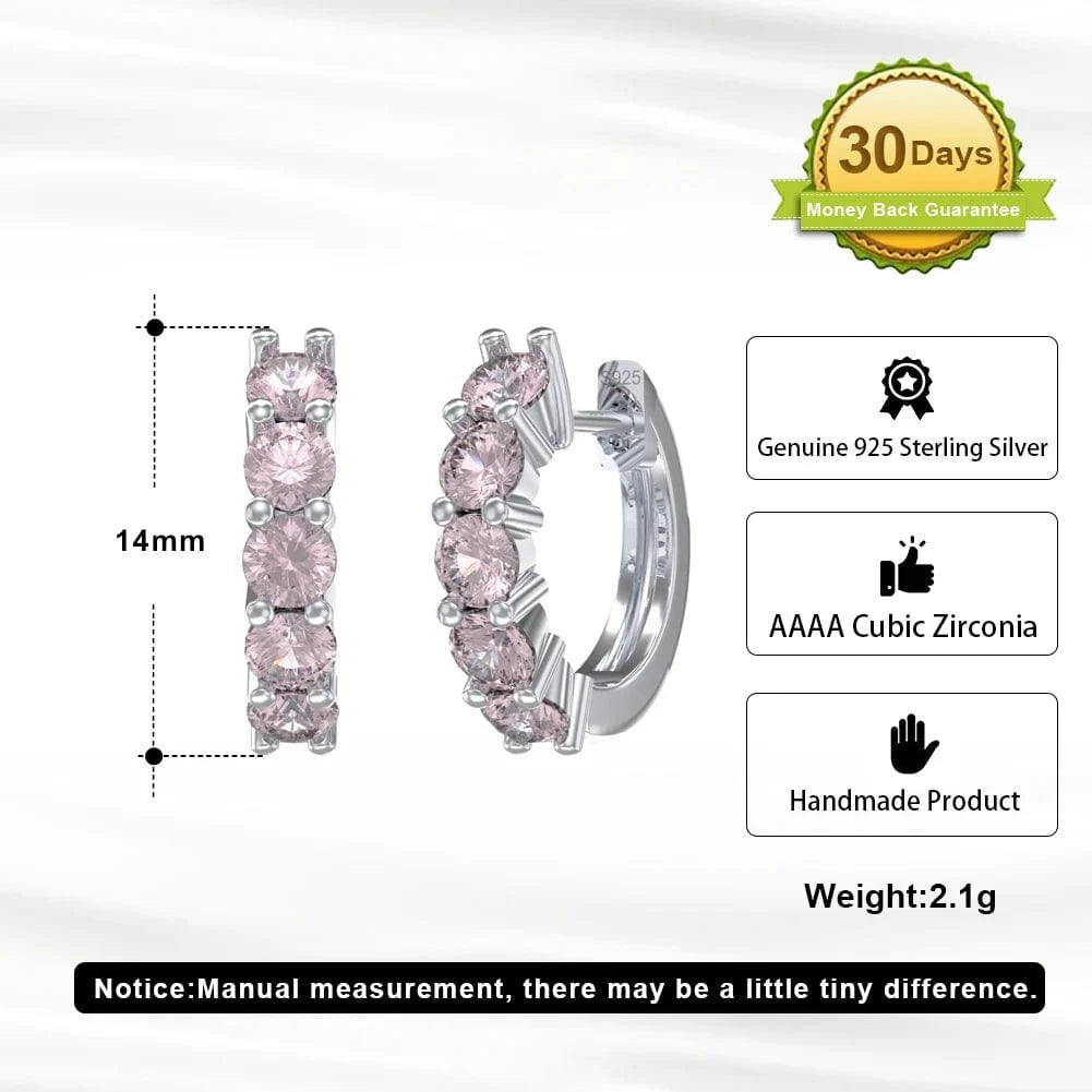 APE120 Rinntin Fashion Jewelry Pink Heart-shaped Hoop Earrings Color Cubic Zircon 925 Sterling Silver Earnings Jewelry For Women