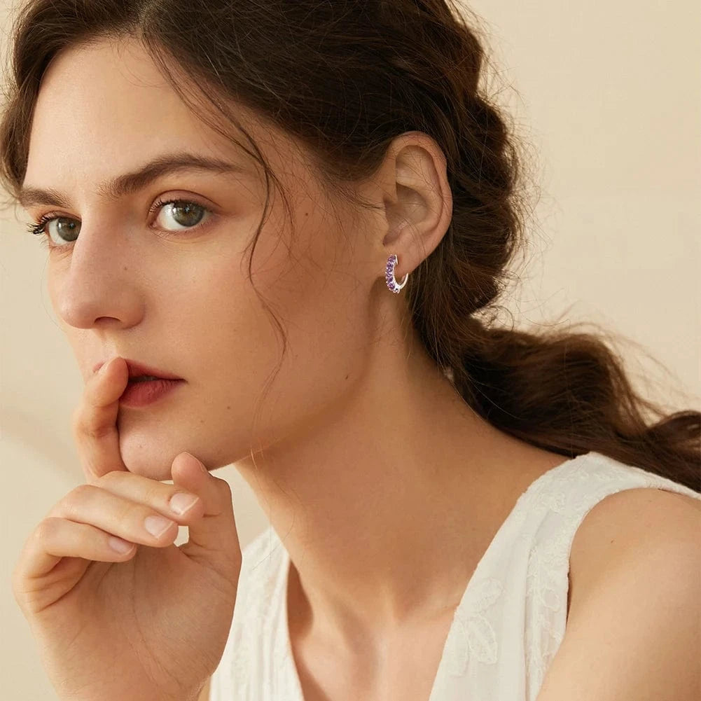 APE120 Rinntin Fashion Jewelry Pink Heart-shaped Hoop Earrings Color Cubic Zircon 925 Sterling Silver Earnings Jewelry For Women