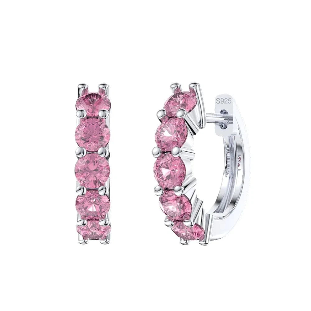 APE120 Rinntin Fashion Jewelry Pink Heart-shaped Hoop Earrings Color Cubic Zircon 925 Sterling Silver Earnings Jewelry For Women