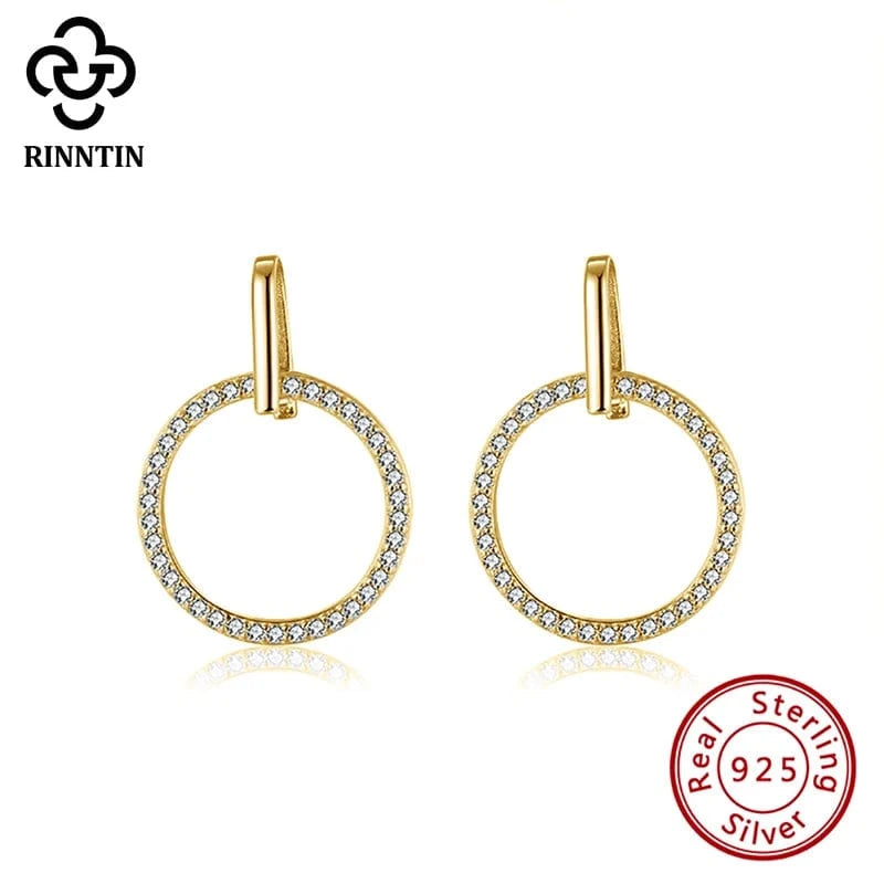 APE23-14K RINNTIN APE 2023 Fashion Jewelry 14k Gold Plated Drop Earring 925 Sterling Silver Huggie Hoop Small Earrings with Zircon