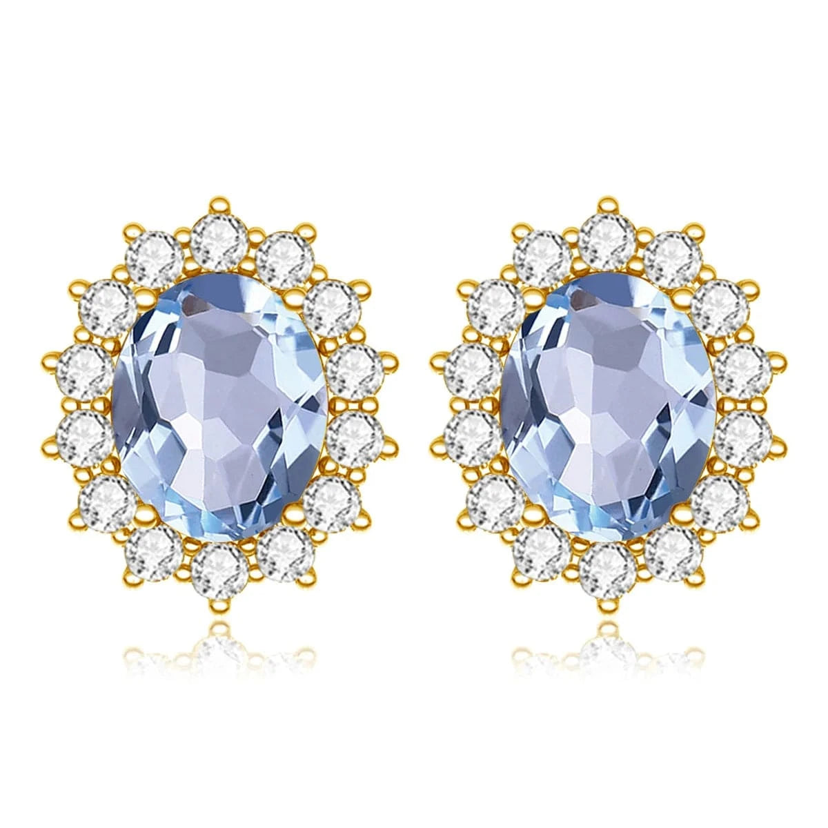 Aquamarine Luxury Sterling Silver 925 Stud Earrings with Garnet Princess Diana Inspired Design for Anniversary Celebrations