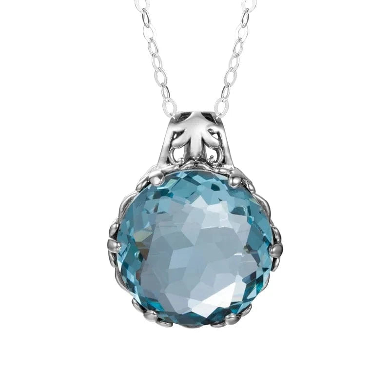Aquamarine Vintage Women Aquamarine Gemstone Pendant 925 Silver Necklace Pendant Gemstone Wedding Jewelry