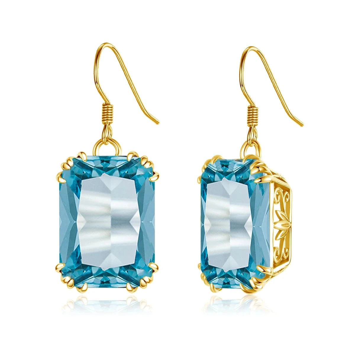 Aquamarine wholesale 18k Gold color Flower Earrings Red Ruby Square 925 Sterling Silver Women gemstone earrings jewelry