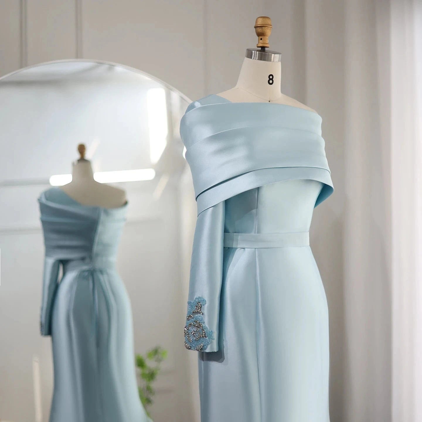 Arabic Elegant One Shoulder Mermaid Yellow Evening Dresses for Women Wedding Party 2024 Dubai Blue Formal Gown SF014