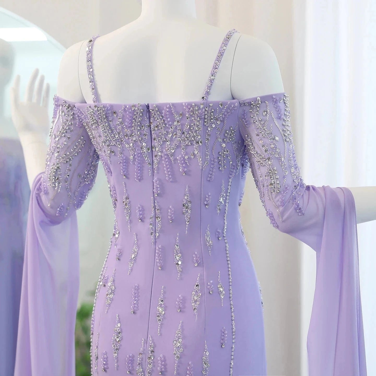 Arabic Lilac Mermaid Evening Dress with Cape Sleeves 2024 Luxury Dubai Beaded Women Wedding Formal Party Gowns SZ408