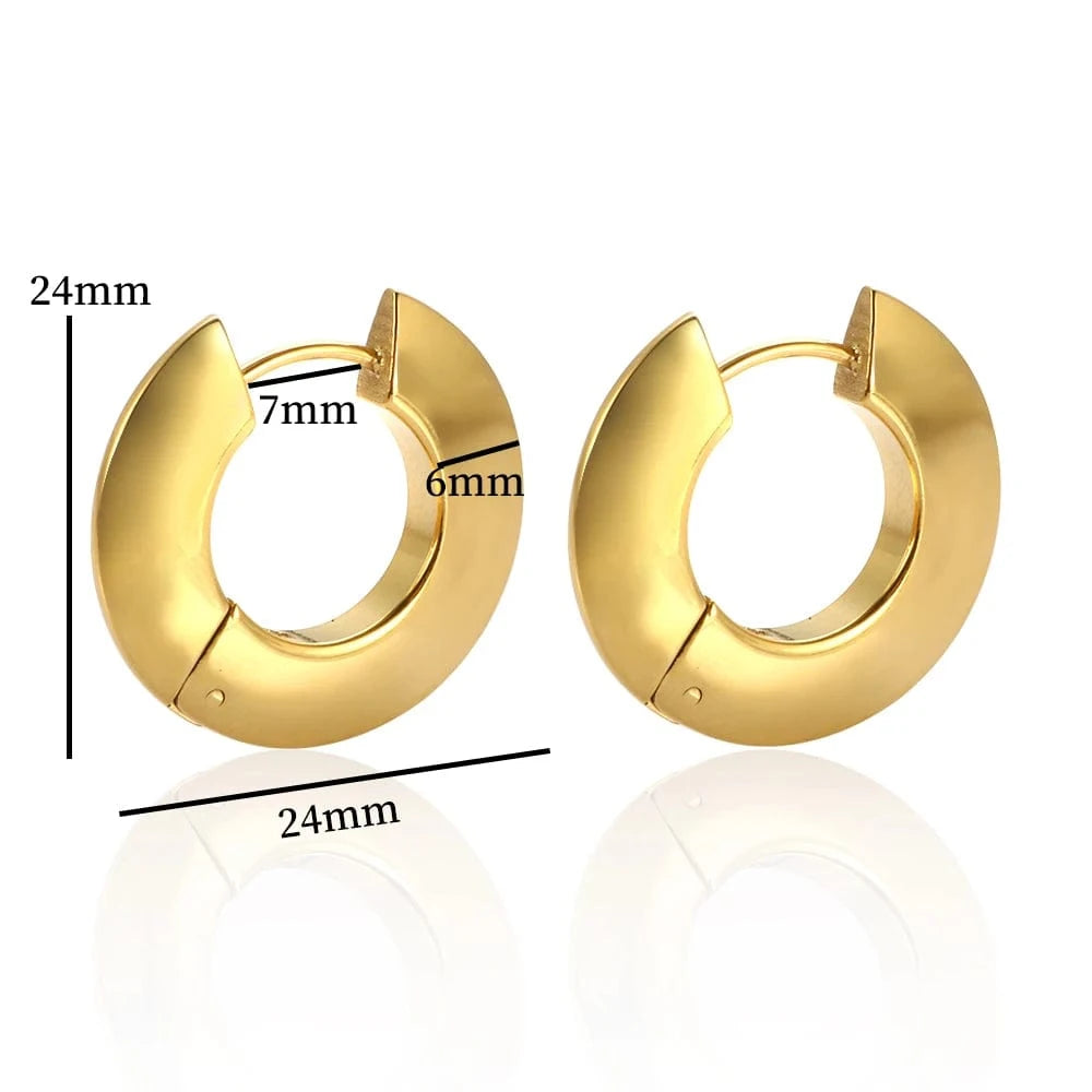 as description / Gold Color Plated Dropshipping Statement Stainless Steel Jewelry Tarnish Free 2022 Geometric 18K Gold Plated Chunky Hoop Earrings Jewelry Women