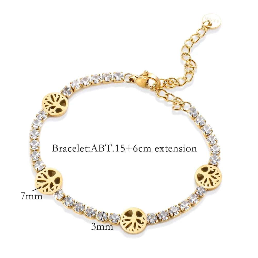 as description / Gold-Tree Stainless Steel Jewelry for Women Stainless Steel Crystal Heart Pendant Cubic Zirconia 18K Gold Plated Tennis Chain Bracelet