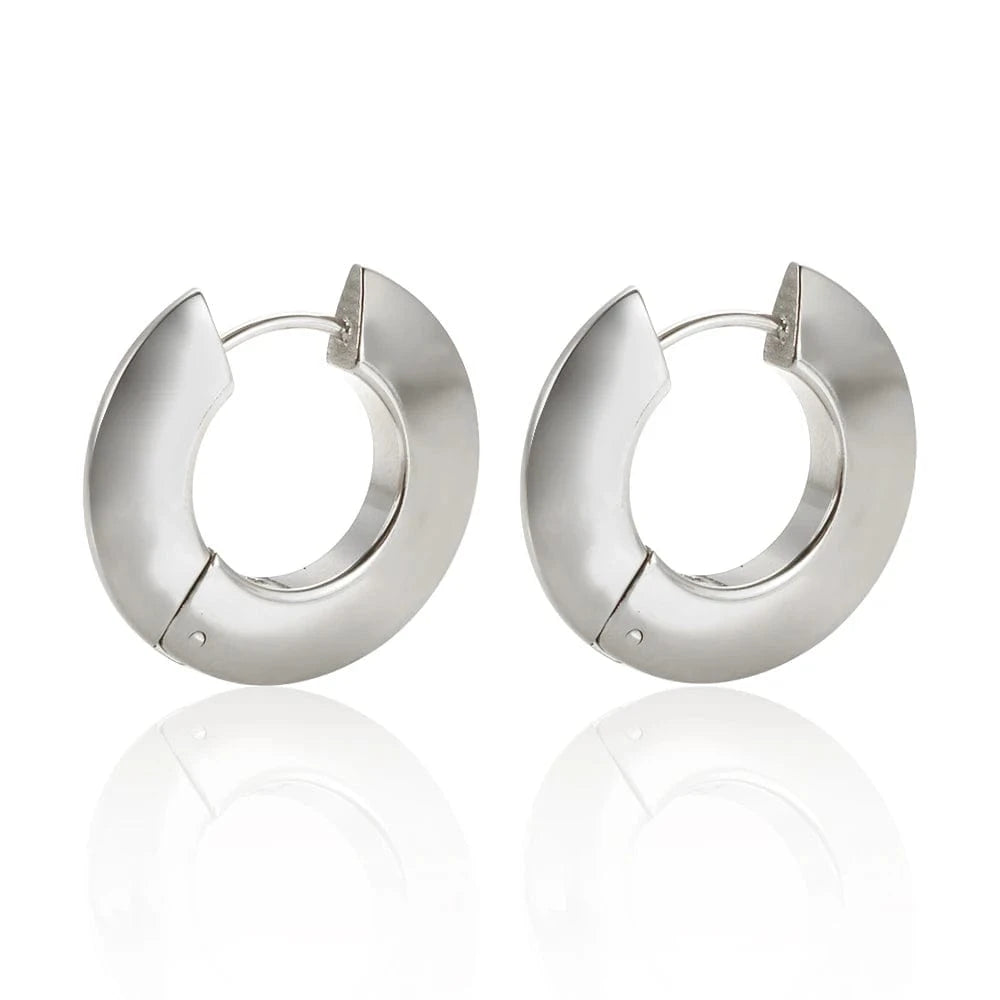 as description / Silver Color Plated Dropshipping Statement Stainless Steel Jewelry Tarnish Free 2022 Geometric 18K Gold Plated Chunky Hoop Earrings Jewelry Women