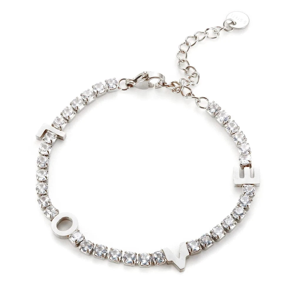 as description / Steel-LOVE Stainless Steel Jewelry for Women Stainless Steel Crystal Heart Pendant Cubic Zirconia 18K Gold Plated Tennis Chain Bracelet