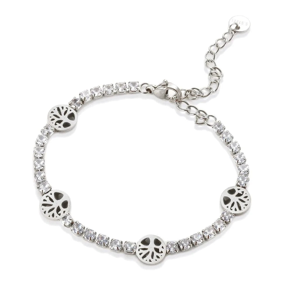 as description / Steel-Tree Stainless Steel Jewelry for Women Stainless Steel Crystal Heart Pendant Cubic Zirconia 18K Gold Plated Tennis Chain Bracelet