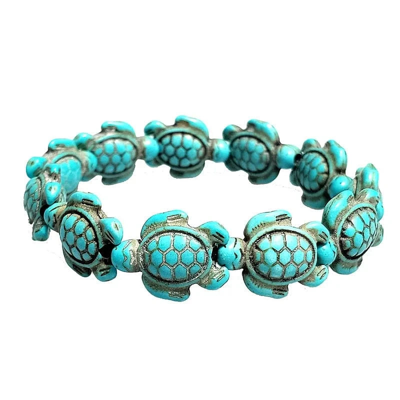 as pic / 19cm / Blue1 Hawaiian Blue Turquoise Sea Turtle Charm Bracelet Stretch Jewelry for Healing and Gifts Prosperous Turtle Legend