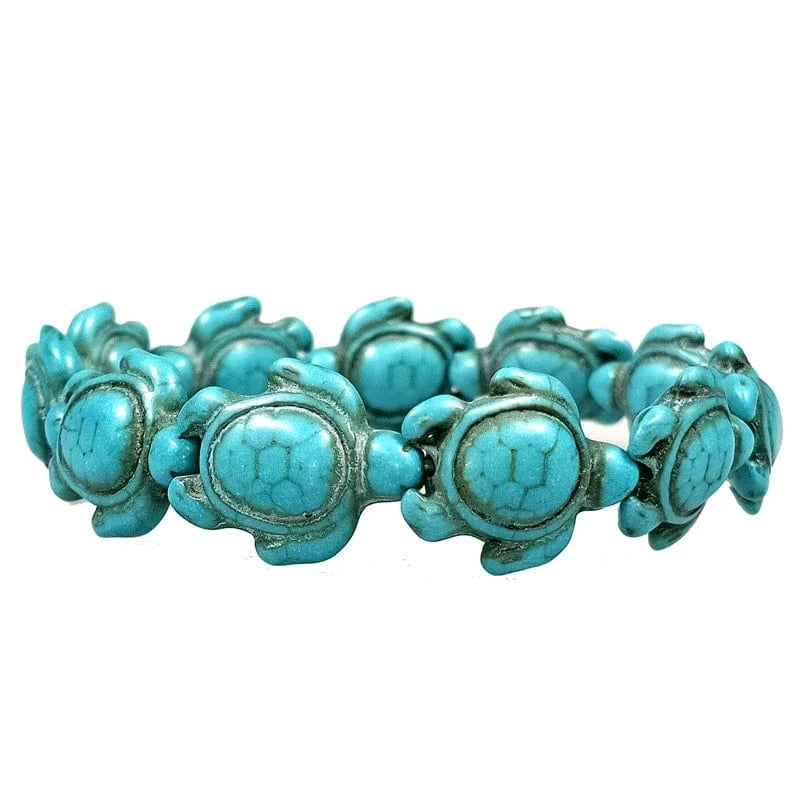 as pic / 19cm / Blue2 Hawaiian Blue Turquoise Sea Turtle Charm Bracelet Stretch Jewelry for Healing and Gifts Prosperous Turtle Legend