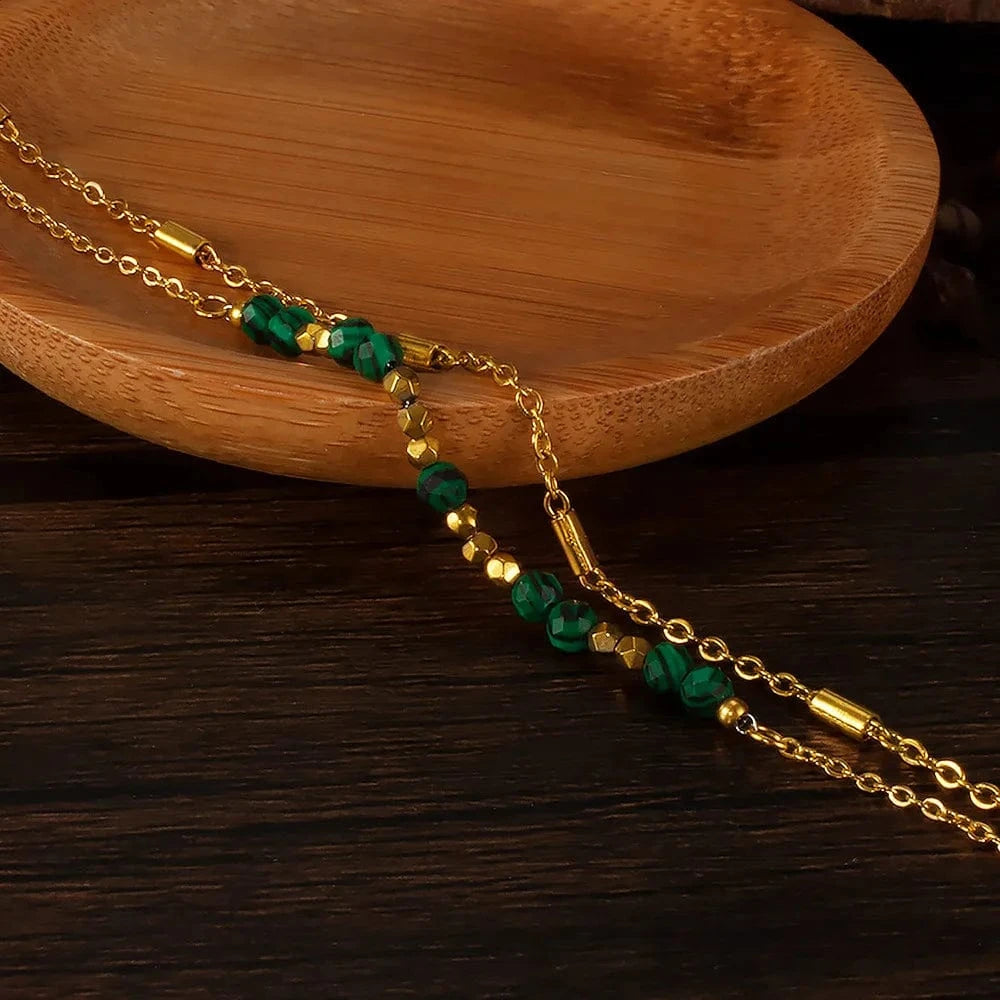 as pic / 20cm / J1 20cm Stainless Steel Natural Stone Bead Bracelet with Gold Plating Fashionable Charm Bracelets for Women Wedding Party Gift Idea