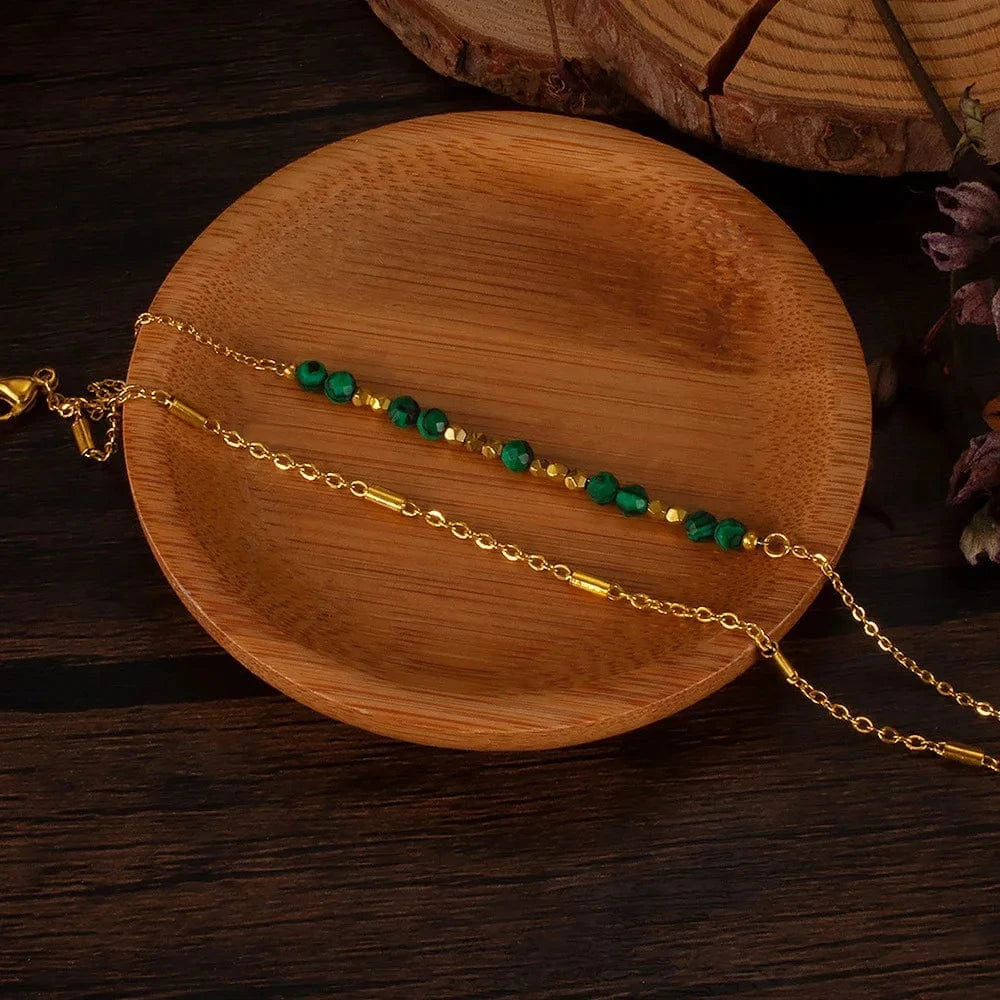 as pic / 20cm / J1 20cm Stainless Steel Natural Stone Bead Bracelet with Gold Plating Fashionable Charm Bracelets for Women Wedding Party Gift Idea