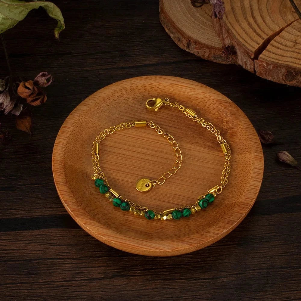 as pic / 20cm / J1 20cm Stainless Steel Natural Stone Bead Bracelet with Gold Plating Fashionable Charm Bracelets for Women Wedding Party Gift Idea