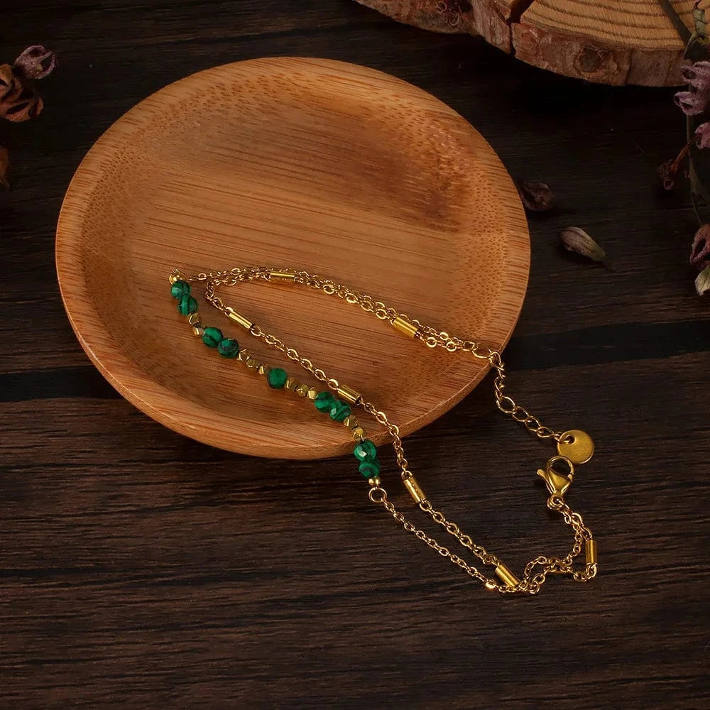 as pic / 20cm / J1 20cm Stainless Steel Natural Stone Bead Bracelet with Gold Plating Fashionable Charm Bracelets for Women Wedding Party Gift Idea