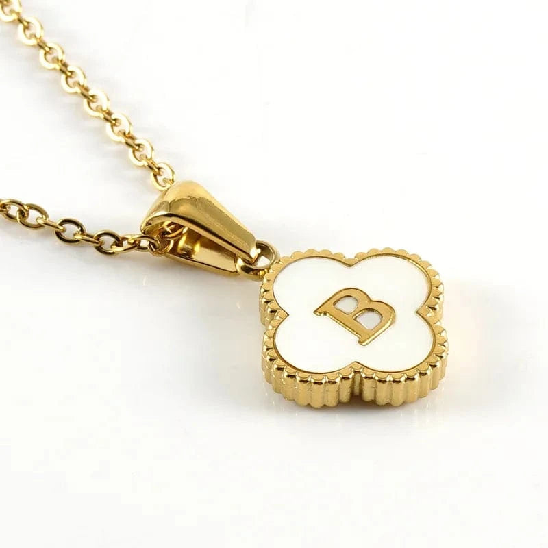 As pic / 45CM / B Nature Shell Pendant Lucky Four-leaf Clover 18K Gold Plated Initial Letters Stainless Steel Necklace for Women Jewelry Gift