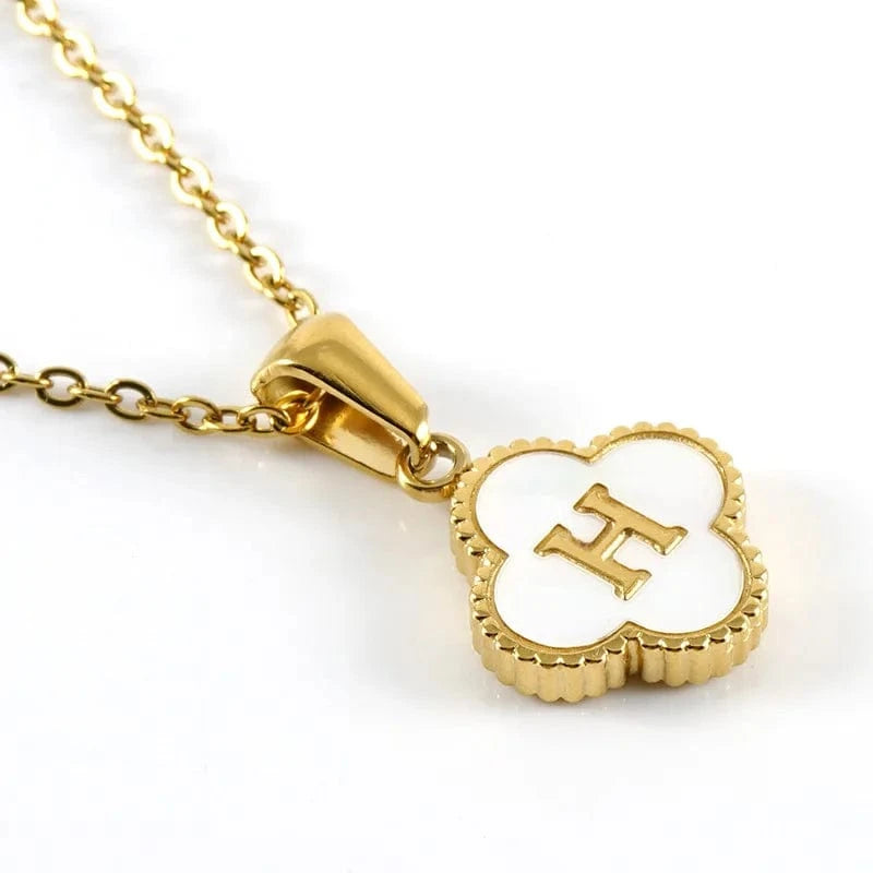 As pic / 45CM / H Nature Shell Pendant Lucky Four-leaf Clover 18K Gold Plated Initial Letters Stainless Steel Necklace for Women Jewelry Gift
