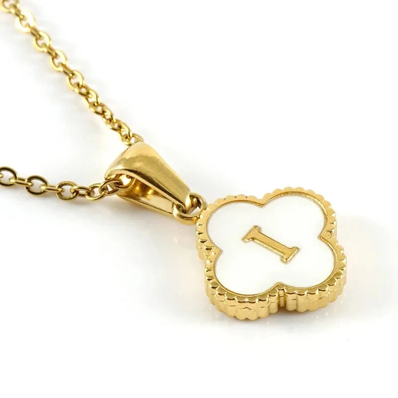 As pic / 45CM / I Nature Shell Pendant Lucky Four-leaf Clover 18K Gold Plated Initial Letters Stainless Steel Necklace for Women Jewelry Gift