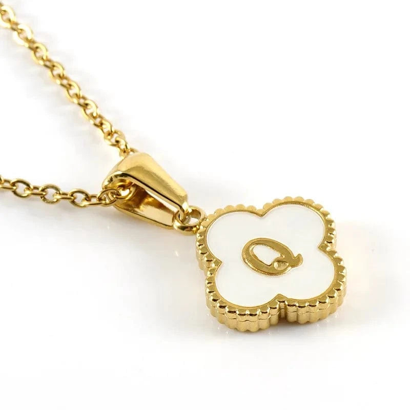 As pic / 45CM / Q Nature Shell Pendant Lucky Four-leaf Clover 18K Gold Plated Initial Letters Stainless Steel Necklace for Women Jewelry Gift