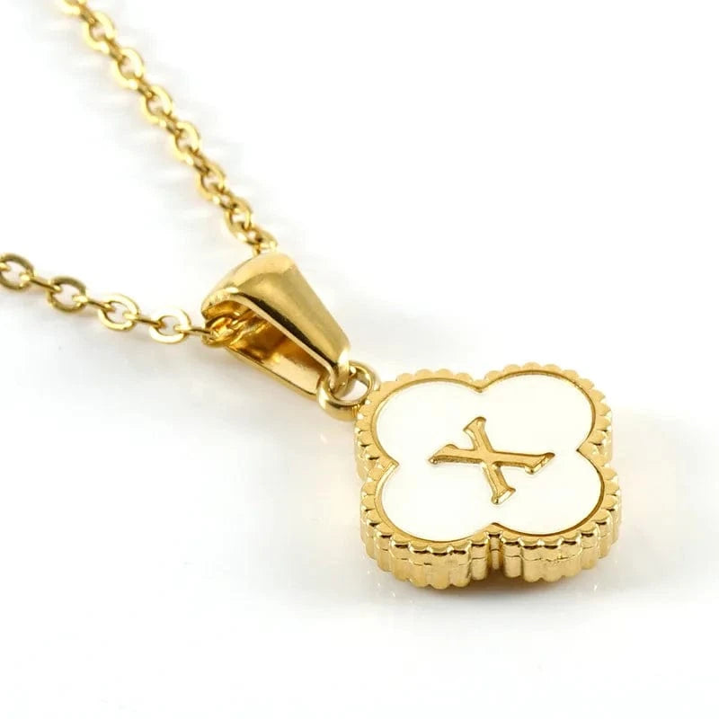As pic / 45CM / X Nature Shell Pendant Lucky Four-leaf Clover 18K Gold Plated Initial Letters Stainless Steel Necklace for Women Jewelry Gift